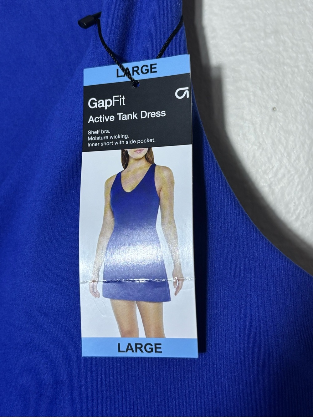 GapFit Active Tank Dress Deep Ultramarine Blue V-Neck Built-in Bra Large NEW - Picture 3 of 13